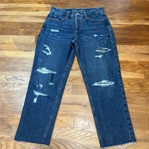 OLD NAVY distressed button fly slouchy straight jeans
